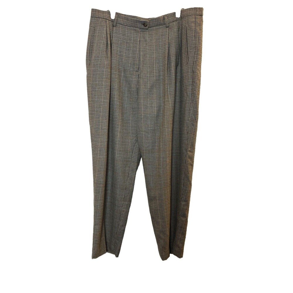 Vtg Evan-Picone 100% Wool Pants Trousers Lined Brown Houndstooth Slacks Plus 18W